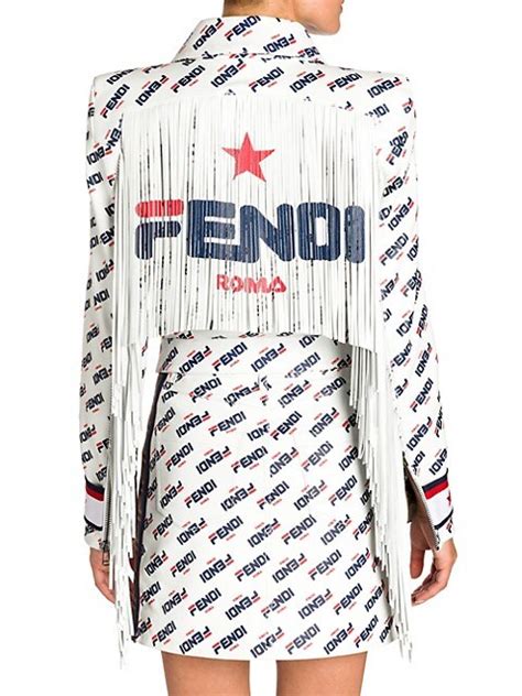 fendi fringe coat|Fendi Fringed Mania Fila Logo Leather Jacket .